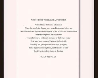 Cuando escuché al sabio astrónomo, cita - Walt Whitman, póster literario / citas literarias / impresión artística