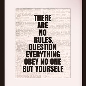 No Rules - dictionary art / dictionary print / art print