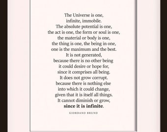 The Universe - Giordano Bruno, literary poster / literary quote / art print