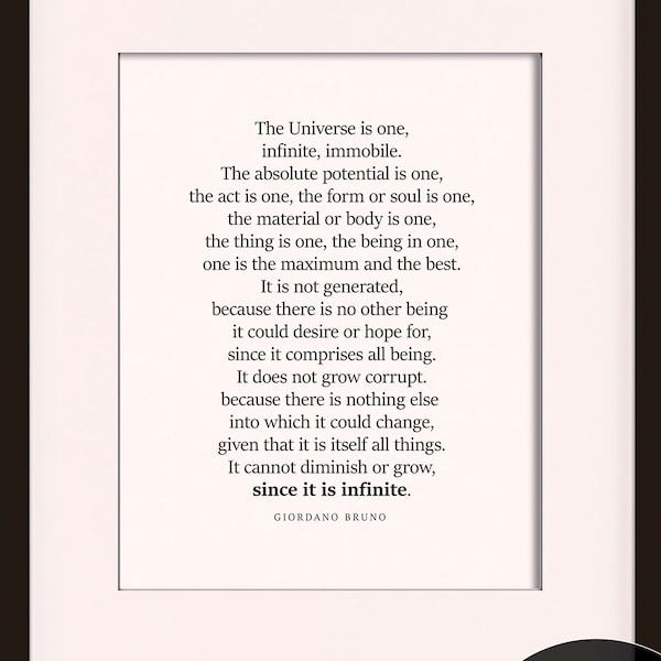 The Universe - Giordano Bruno, literary poster / literary quote / art print