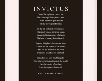 Invictus, Full Poem - William Ernest Henley, Literary poster / Poetry Quote / Art Print