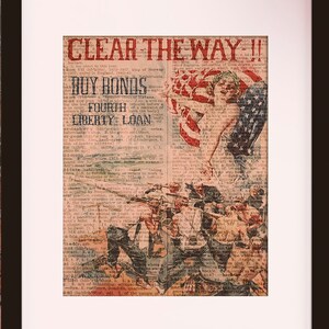 Clear The Way! WWI US War Bonds Poster - Dictionary Art / Art Print / Vintage Art