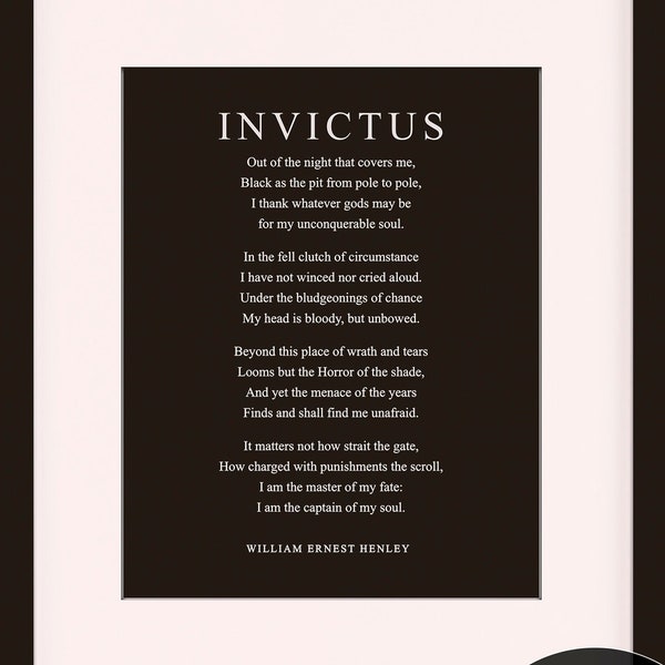 Invictus, Poema completo - William Ernest Henley, Cartel literario / Cita de poesía / Impresión de arte