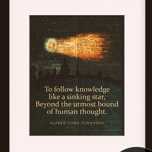 To Follow Knowledge Quote - Alfred Lord Tennyson, Dictionary Art / Vintage Art / Art Print