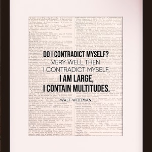 I Contain Multitudes Quote - Walt Whitman, literary poster / literary quotes / dictionary print