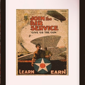 Join The Air Service, WWI Recruiting Poster - Dictionary Art / Art Print / Vintage Art