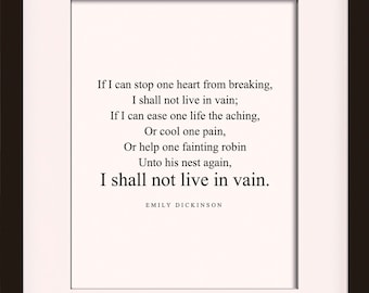 Si puedo evitar que se rompa un corazón - Emily Dickinson, póster literario / citas literarias / impresión de diccionario