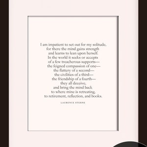 Retirement, Reflection, and Books, Quote - Laurence Sterne, literary poster / literary quotes / art print