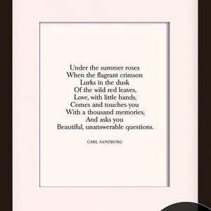 Under The Summer Roses Quote - Carl Sandburg, literary poster / dictionary print / art print