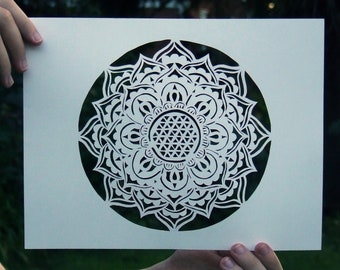 Hand-cut Mandala Papercut Art - 8.5 x 11, Paper-cut / Wall Art / Paper-cutting