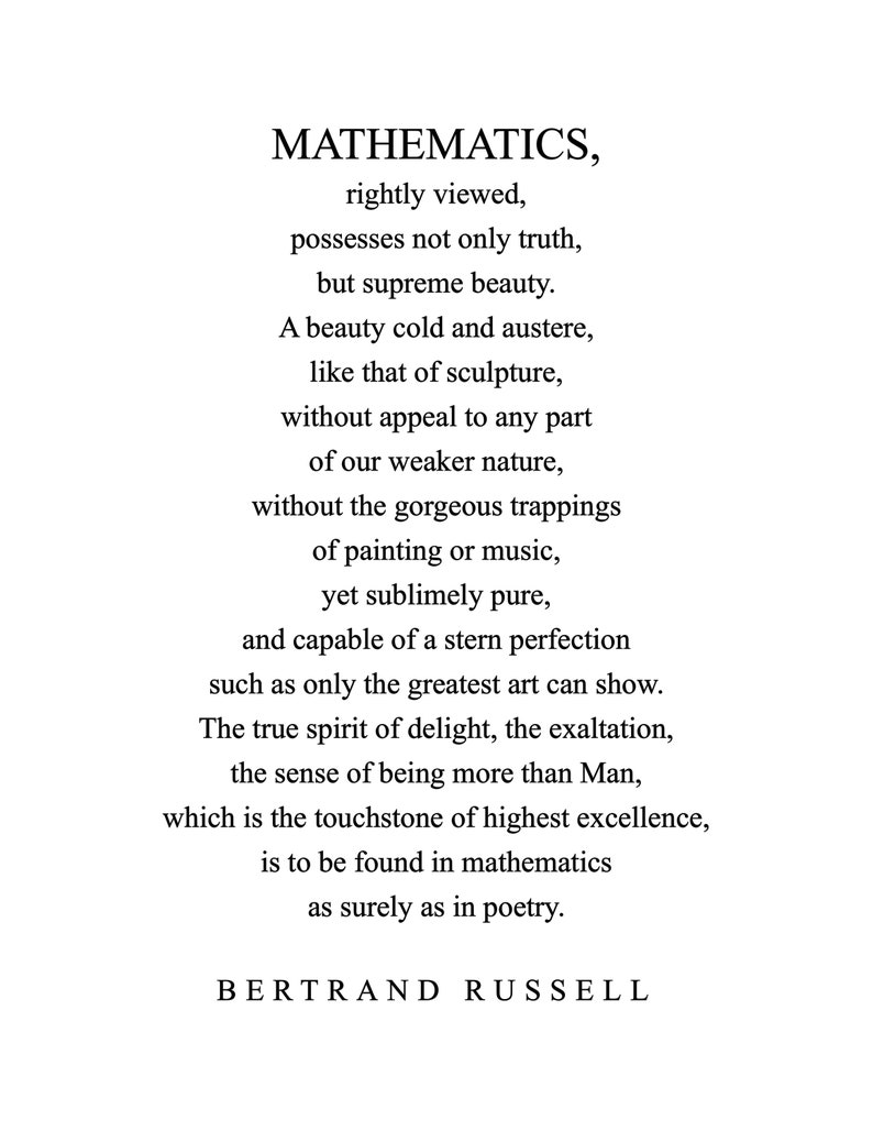 Mathematics Quote - Bertrand Russell, Literary Poster / Literary Quotes ...
