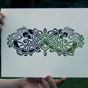 Hand-cut Celtic Dragon Papercut Art -11.5 x 8, Paper-cut / Paper cut / Paper-cutting
