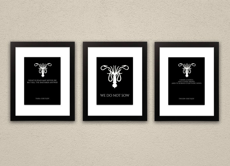 Set Of 3 House Greyjoy Prints Game Of Thrones Art Prints Etsy