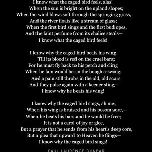 Sympathy, Full Poem Paul Laurence Dunbar, Literary Poster / Literary