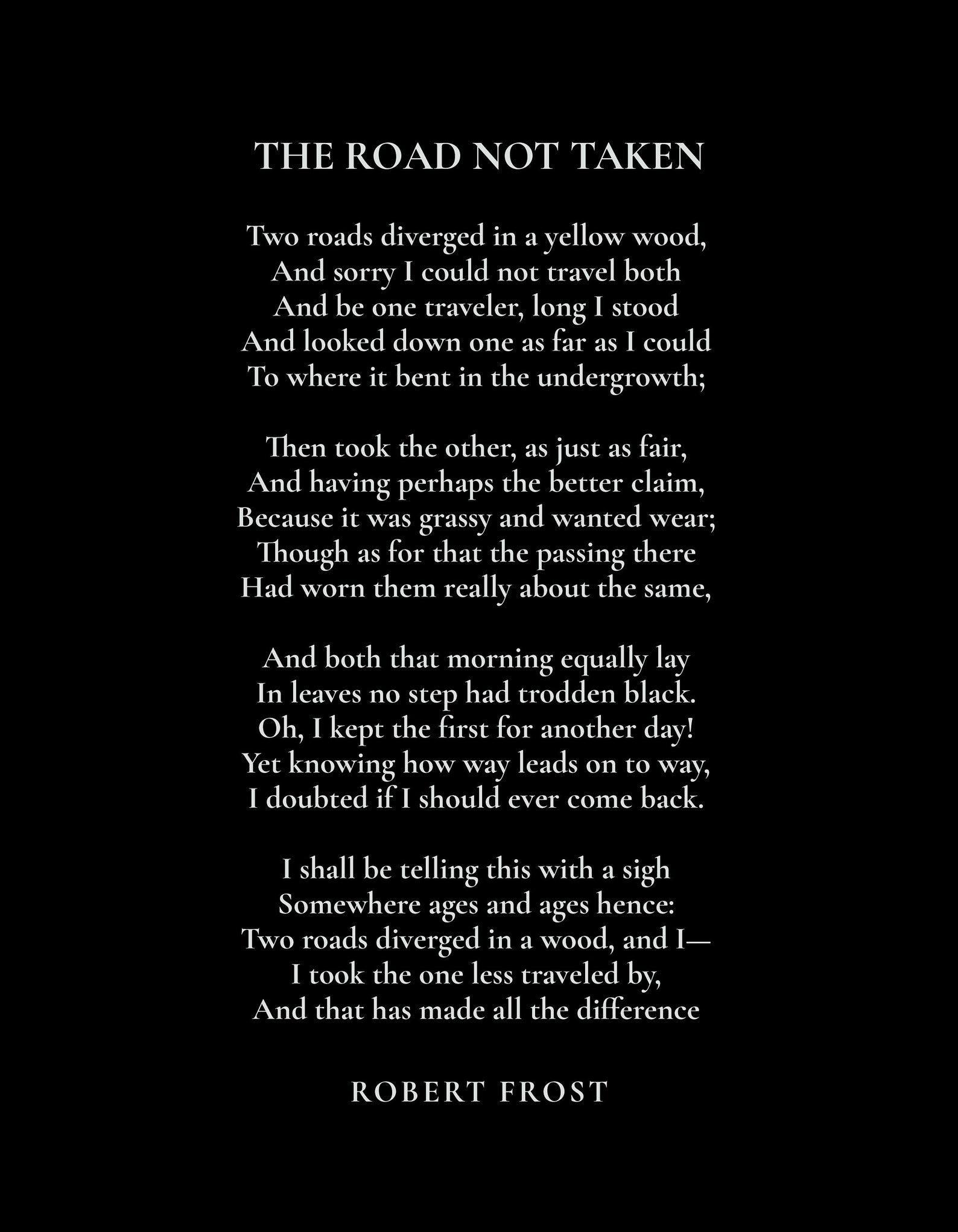 The Road Not Taken Full Poem Robert Frost Literary Poster Etsy