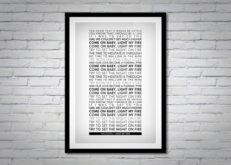 Light My Fire Full Lyrics The Doors Lyrics Poster Music Etsy