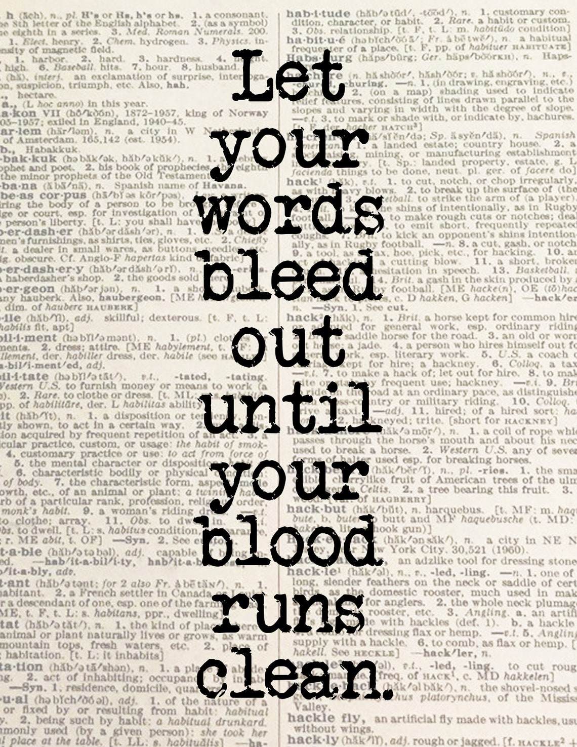 Let Your Words Bleed Out Dictionary Art / Dictionary Print / Etsy