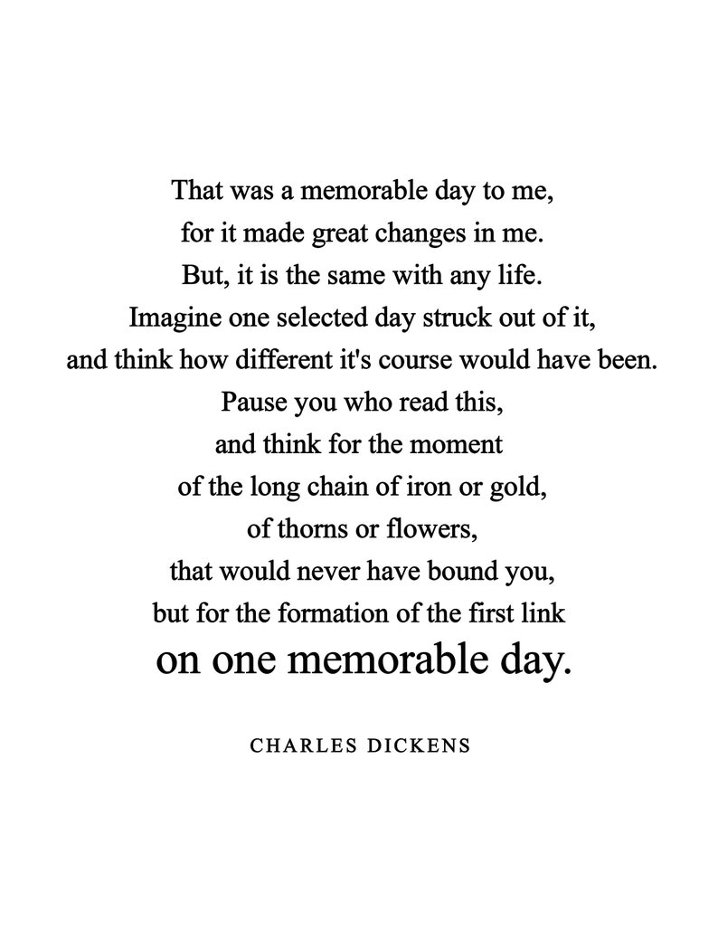 One Memorable Day Quote Charles Dickens Literary Poster / Etsy