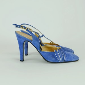 1980s blue suede PUMPS ducale 1920 style flapper style UK 5 US 8