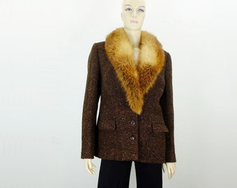 fantastic 1960s true vintage tweed JACKET with large fur collar