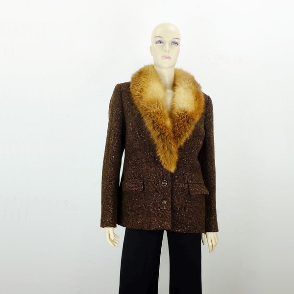 traumhaft schöne true vintage JACKE 60er jahre gr. 40 tweed mit großem fellkragen