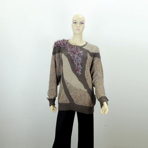 hand knitted 1980s vintage SWEATER abstract pattern different yarns handmade size L