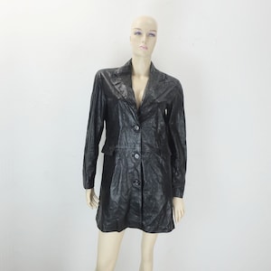 true vintage pielini LEATHER COAT coat size M black leather 1980s 90s women's coat size M/38 uk 12 us 10