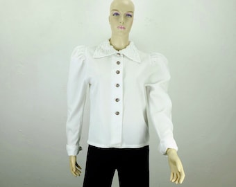 vintage women's BLOUSE traditional bavarian blouse white cotton size 38 US 10 UK 12