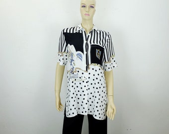 Blusa vintage estampada anos 80, Les Affaires Paris Cologne, tamanho 38
