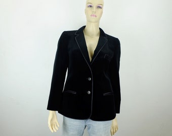 Blazer vintage de terciopelo, talla 40, terciopelo negro, Baronia, Alemania Occidental, década de 1970.