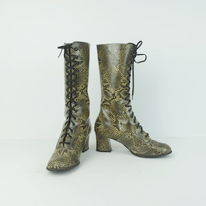 60s 70s true vintage salamander BOOTS lace-up boots snake pattern women's boots mod gogo US 7 UK 4.5 image 1