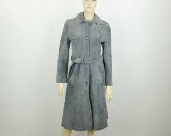 true vintage gray SUEDE COAT 1970s coat women's leather coat size 36 uk 10 us 8