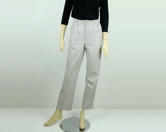 1980s true vintage leather PANTS light gray leather high waist size 36/38 UK 10/12 US 8/10