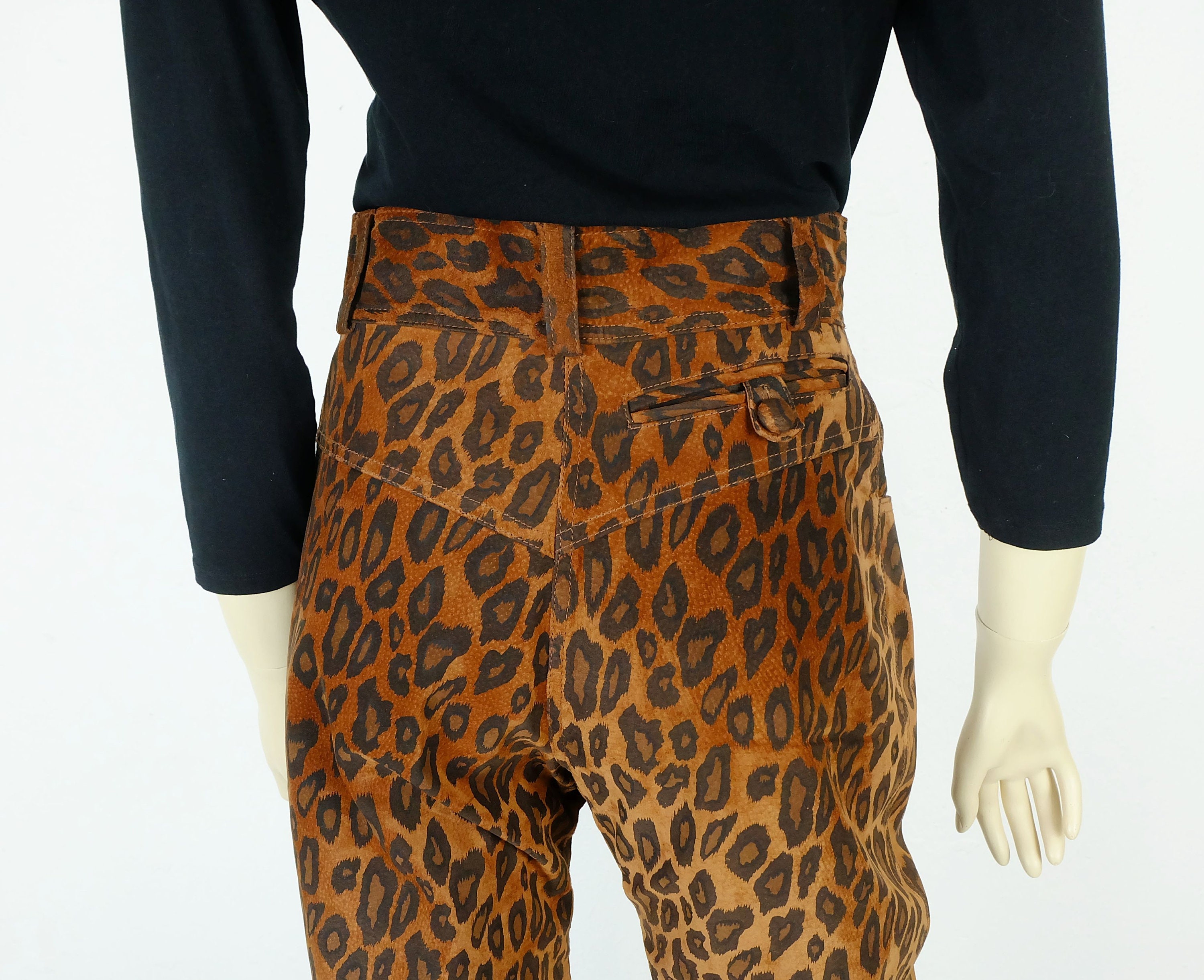 1990s True Vintage Suede PANTS Leopard Pattern High Waist
