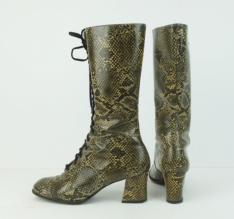 60s 70s true vintage salamander BOOTS lace-up boots snake pattern women's boots mod gogo US 7 UK 4.5 image 5