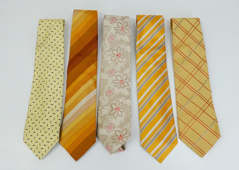 5 vintage silk TIES different shades of yellow orange and beige different patterns silk tie