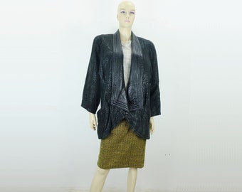 extravagante true vintage LEDERJACKE gr. 38 glattleder wildleder muster oversize 80er