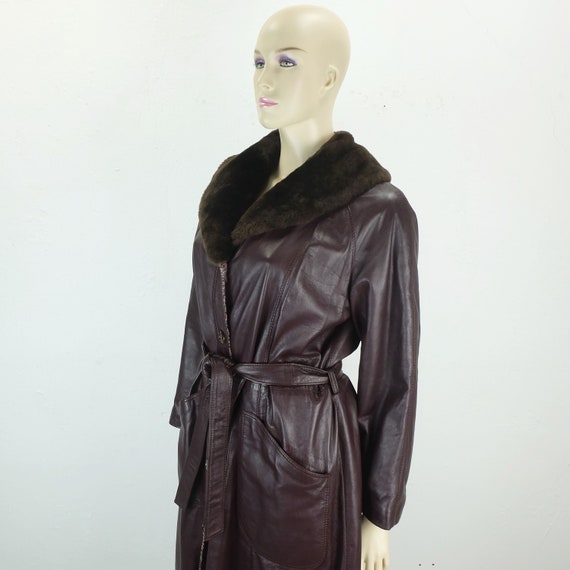 true vintage LEATHER COAT size L aubergine leathe… - image 4