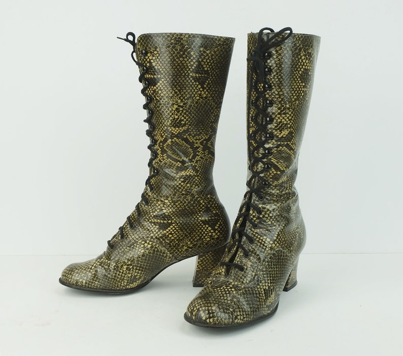 60s 70s true vintage salamander BOOTS lace-up boots snake pattern women's boots mod gogo US 7 UK 4.5 image 7