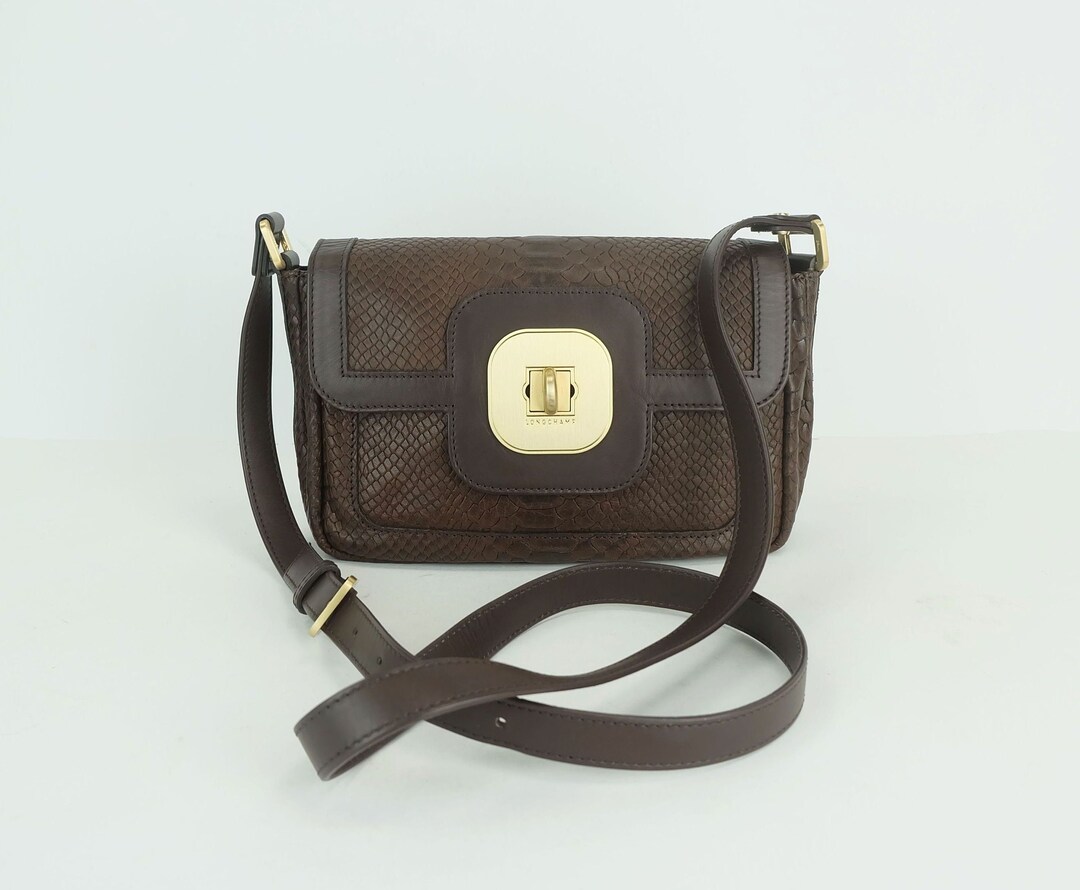 Sac bandoulière vintage Longchamp Paris en cuir marron des années