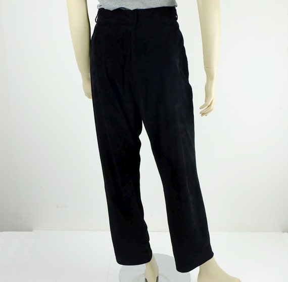 1980s true vintage suede PANTS black leather high… - image 6