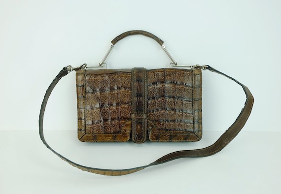 außergewöhnlich schöne kleine HANDTASCHE leder chrom vintage 60er schultertasche