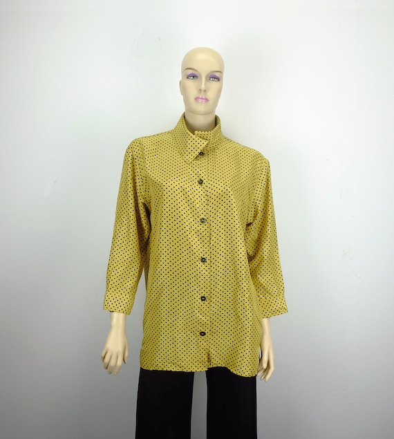 80s vintage silk BLOUSE oversize yellow and black