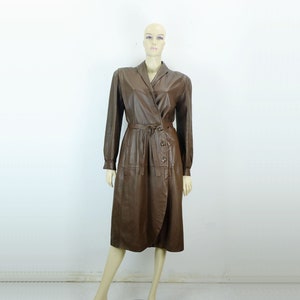true vintage LEATHER COAT coat size chocolate brown leather 1980s women&#39;s coat asymmetrical cut size 38 uk 12 us 10