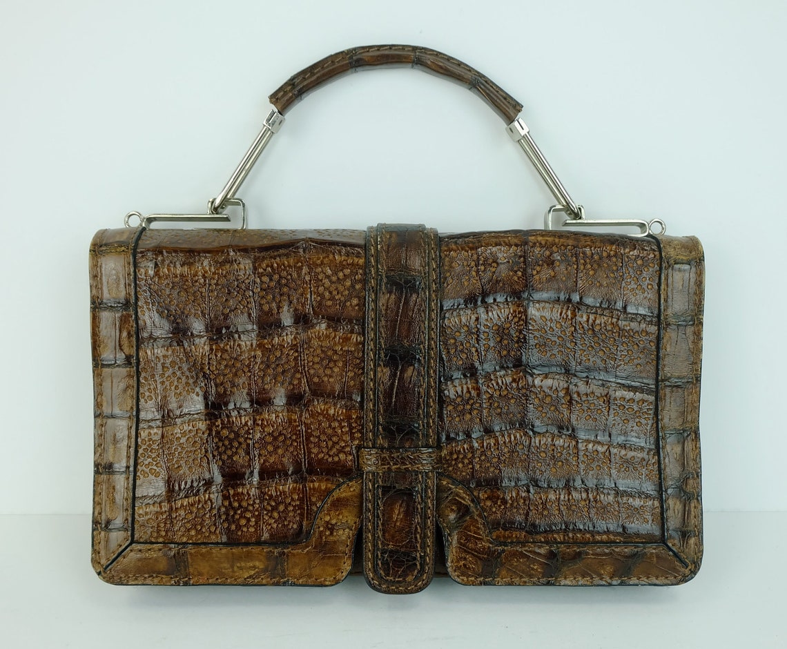 außergewöhnlich schöne kleine HANDTASCHE leder chrom vintage 60er schultertasche, foto 3 di 5