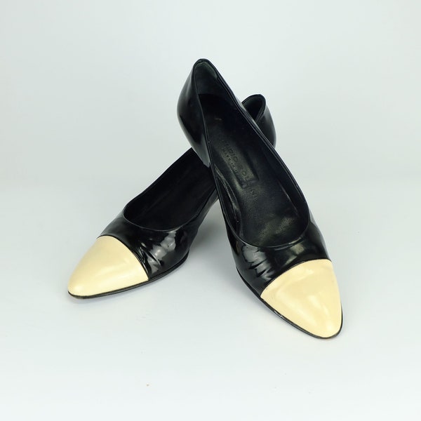 vintage studio pollini 1980s 1990s two-tone patent leather SHOES size 40 uk 6 us 8.5 made in italy