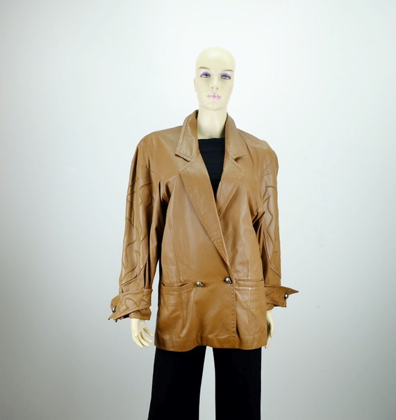 Black /& Brown 80s Vintage Long Leather Blazer Jacket Size M E D I U M