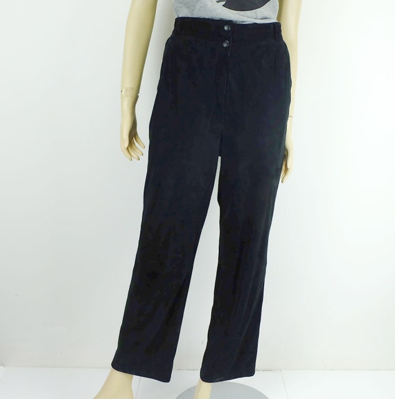 1980s true vintage suede PANTS black leather high… - image 5