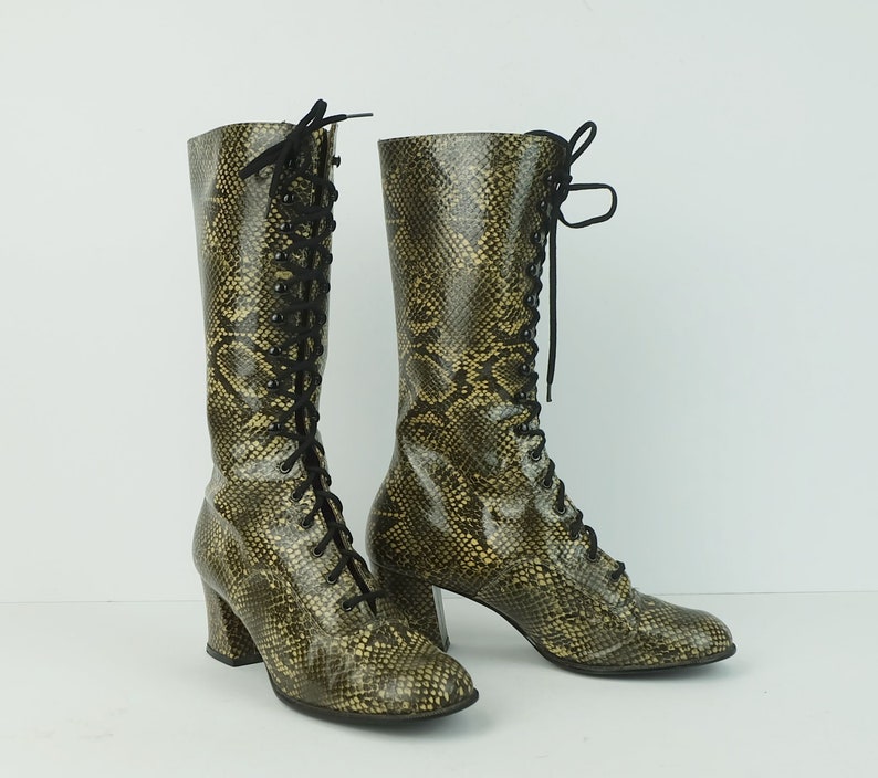 60s 70s true vintage salamander BOOTS lace-up boots snake pattern women's boots mod gogo US 7 UK 4.5 image 3
