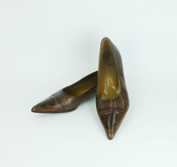 Buy Pointy Flat 90s SHOES Blay Spain Brown Leather Size 40 1 2 Uk